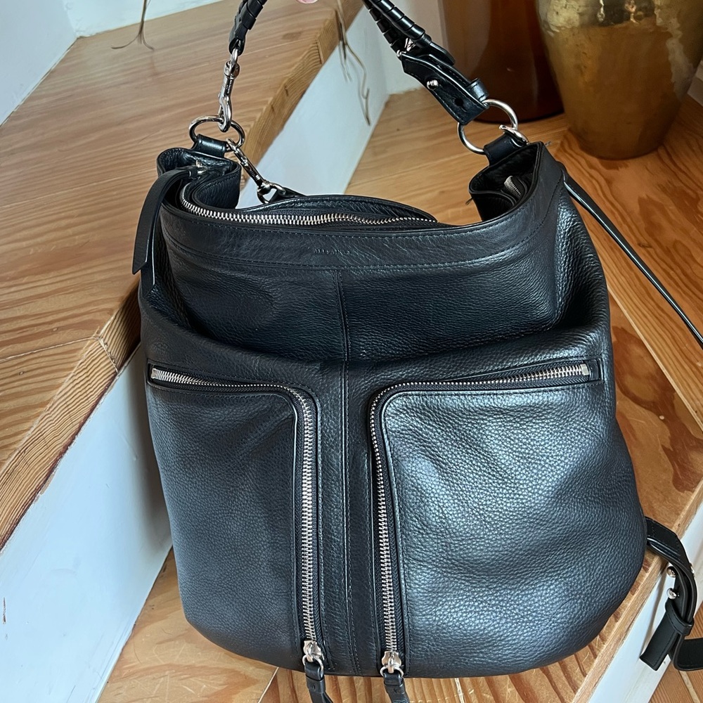 AllSaints Fetch Black Leather Backpack Purse